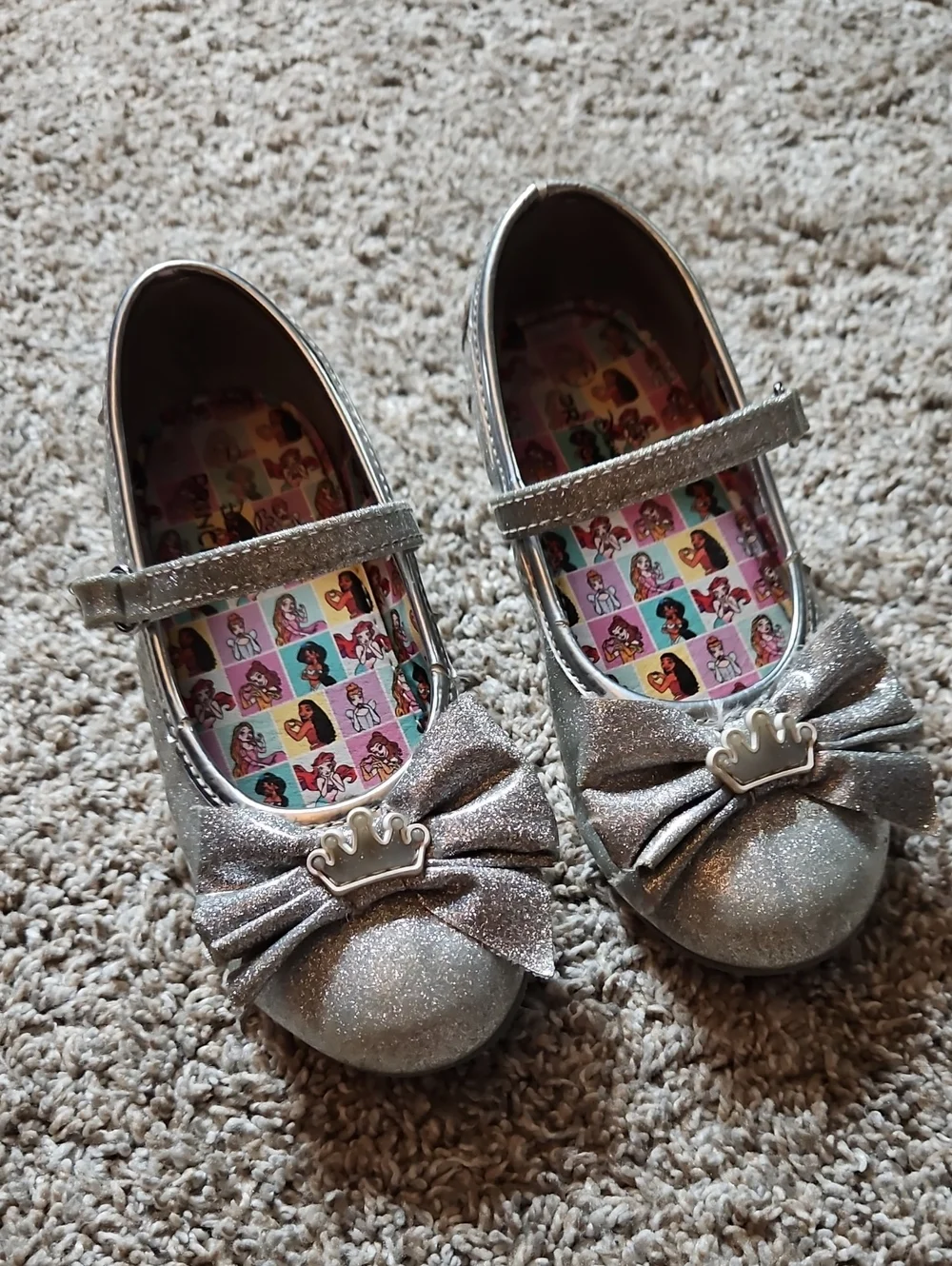 Disney Silver Glitter Mary Jane Dress Shoes with Crown Bow